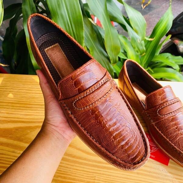 Văn bản thay thế: Giày lười da chân đà điểu nâu đỏ sang trọng GCD1.