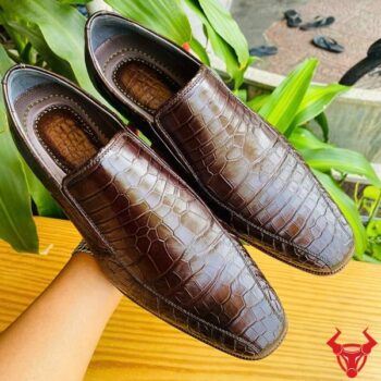 Giày Tây Lười Da Bụng Cá Sấu GBA8 Màu Nâu Đất