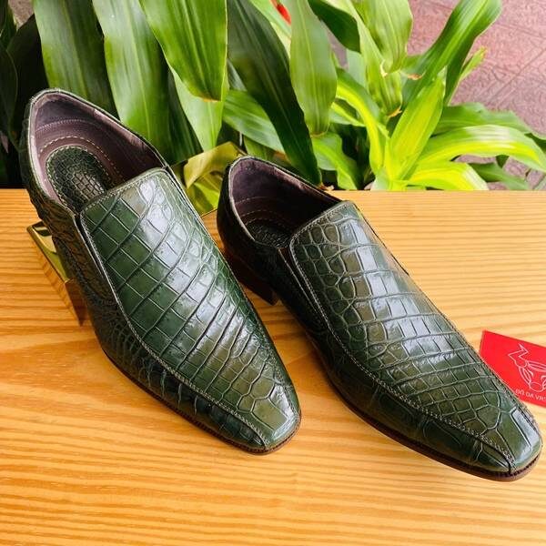 Giày tây lười da cá sấu xanh lá GBA8 – đẳng cấp quý ông.