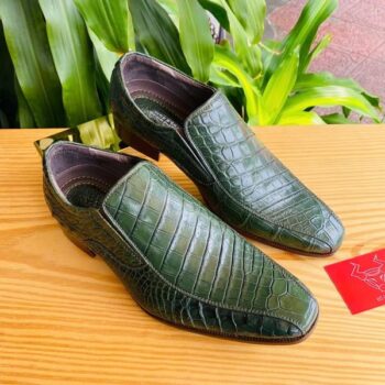 Giày Tây Lười Da Bụng Cá Sấu Màu Xanh Lá GBA8-