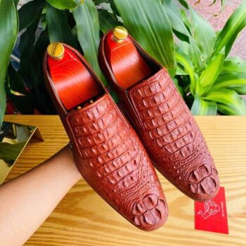 Giày Tây Lười Da Cá Sấu Gù Đế Da Màu Nâu Đỏ GBA4-