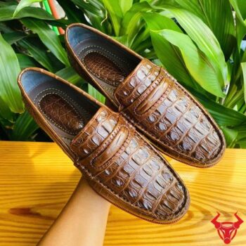 Giày Tây Lười Da Gai Lưng Cá Sấu GCA1- Màu Nâu Đất