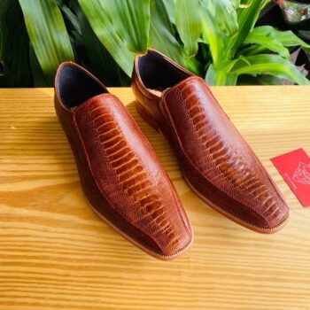 Giày Tây Không Dây – Đế Da – Da Chân Đà Điểu Màu Nâu Đỏ Sáng – GB4D1-