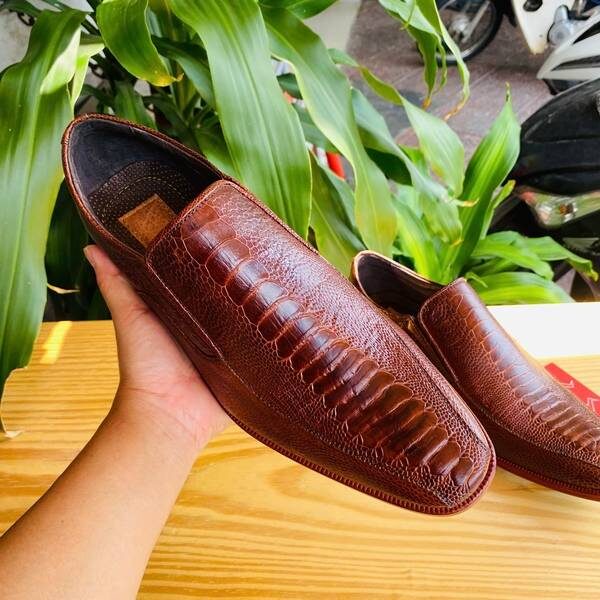 Giày Tây da chân gai đà điểu GBD1 màu nâu đỏ sang trọng cao cấp lịch lãm.