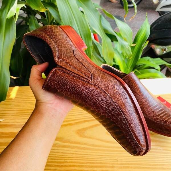 Giày Tây da chân gai đà điểu GBD1 màu nâu đỏ thời trang cao cấp sang trọng lịch lãm.