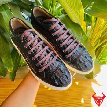 Giày Thể Thao Nam Da Cá Sấu Gù GCS31 Màu Đen Phối Nâu
