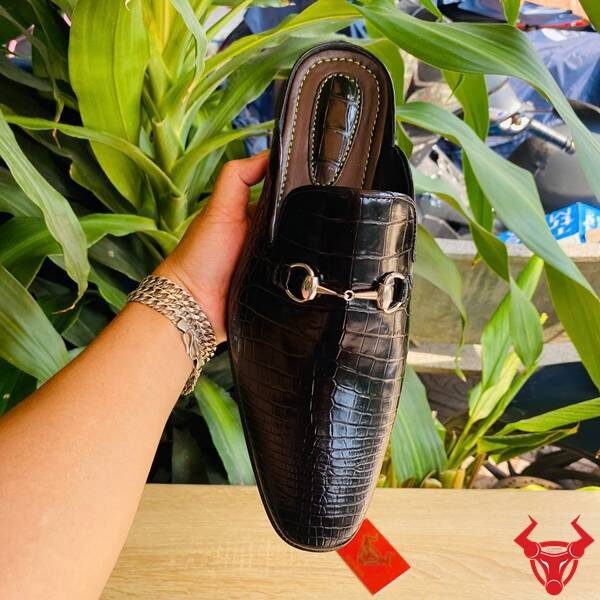 Giày mule da cá sấu thủ công cao cấp