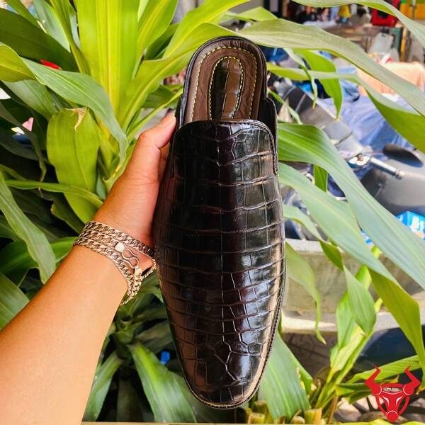 Giày mule da cá sấu lịch lãm