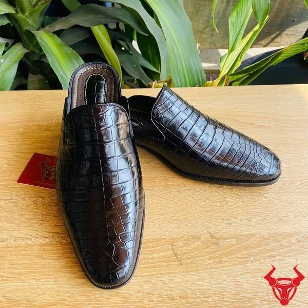 Giày sục mule da bụng cá sấu GDA8 mẫu trơn