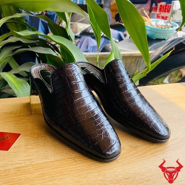 Giày sục mule da cá sấu thật