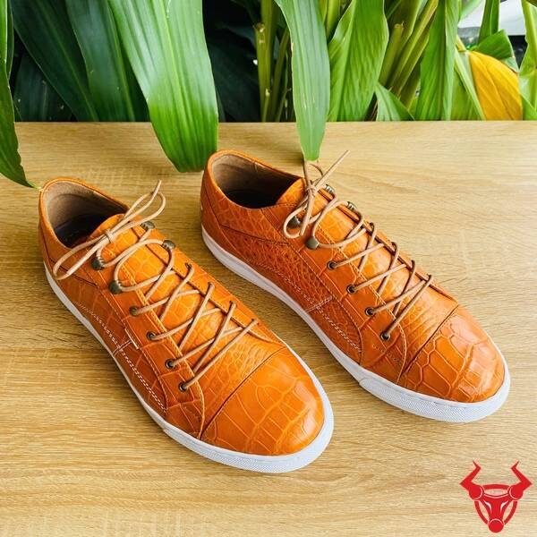 Giày thể thao có dây da bụng cá sấu GCS28 màu cam