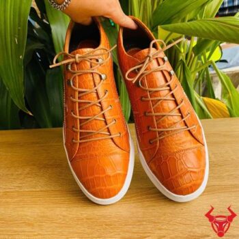Giày Thể Thao Có Dây Da Bụng Cá Sấu GCS28 Màu Cam
