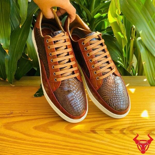 Giày thể thao da cá sấu cao cấp phối nâu