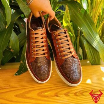 Giày Sneaker Thời Trang Da Cá Sấu GCS30 Màu Nâu Đất Phối Nâu Đỏ