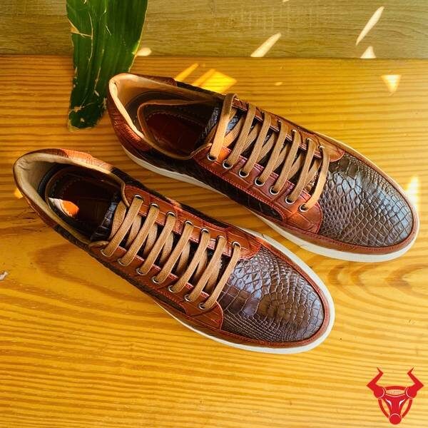 Giày thể thao da bụng cá sấu GCS30 nâu đất nâu đỏ