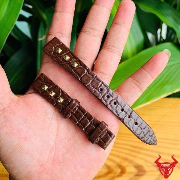 Dây đồng hồ da cá sấu nữ thiết kế riêng size 14mm màu nâu sang trọng