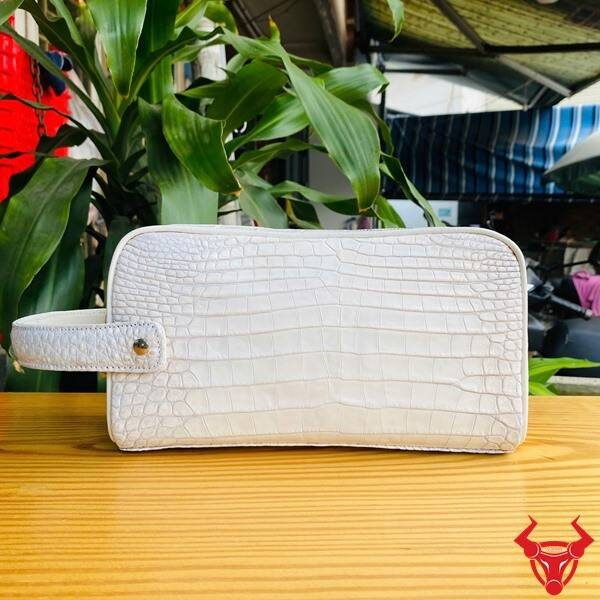 Túi clutch xách tay da cá sấu CGA8 màu bạch tạng