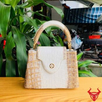 Túi Xách Nữ Da Cá Sấu Bạch Tạng Nhũ Vàng Cao Cấp