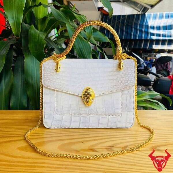 Túi Da Cá Sấu Bạch Tạng Thời Trang Quý Phái Túi xách da cá sấu bạch tạng khóa gài hình rắn