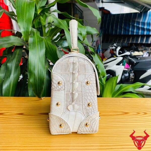 Túi xách da cá sấu bạch tạng vân gù tự nhiên
