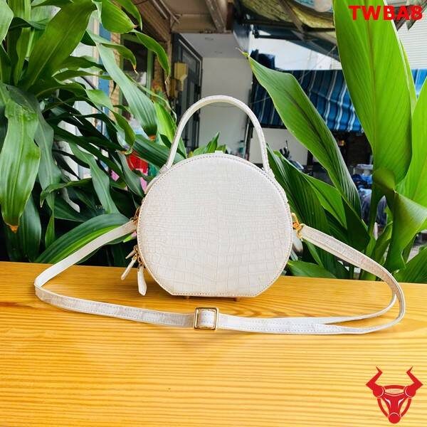 Túi tròn da bụng cá sấu bạch tạng TWBA8 cá tính.