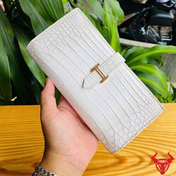 Ví cầm tay da cá sấu bạch tạng cao cấp