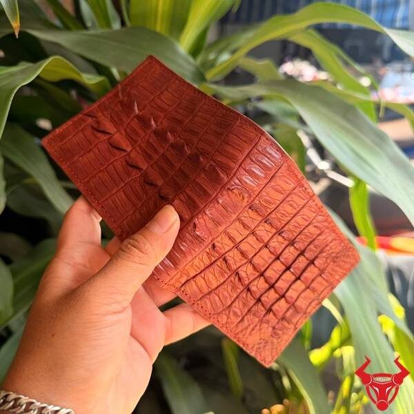 Ví da cá sấu thật màu nâu đỏ gai lưng