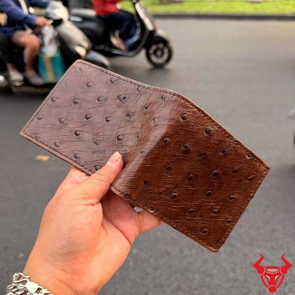Ví Da Đà Điểu 2 Mặt Màu Nâu Lịch Lãm Ví da bụng đà điểu 2 mặt bền đẹp.