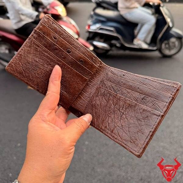 Ví Ngang Da Đà Điểu VCD3 Sang Trọng Bền Bỉ Ví ngang da bụng đà điểu 2 mặt màu nâu.