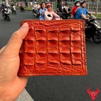 Ví Ngang Da Cá Sấu Gai Lưng 2 Mặt Da VCA1 Màu Vàng Cam