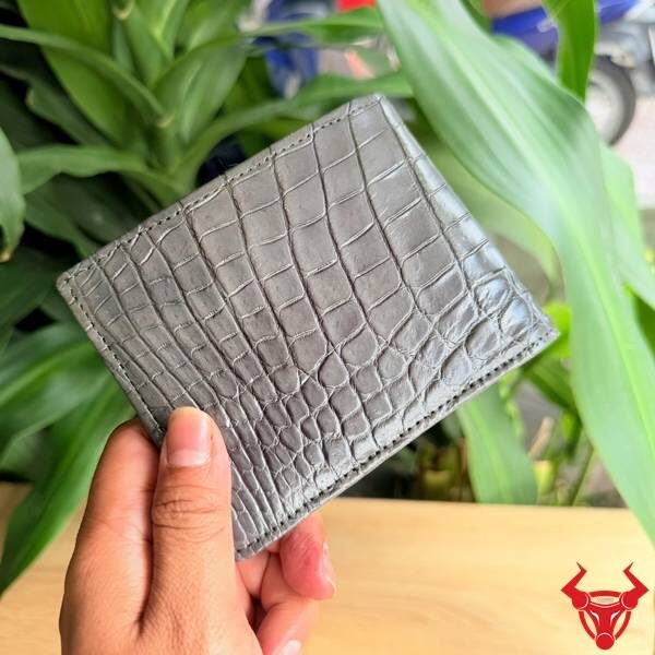 Ví nam form ngang da cá sấu Thái Lan màu xám.