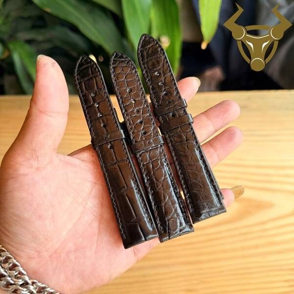 Dây đồng hồ da cá sấu đen sang trọng đẳng cấp