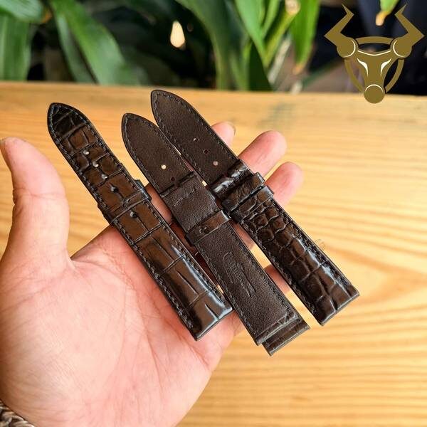 Dây đồng hồ da cá sấu cao cấp màu đen 20mm