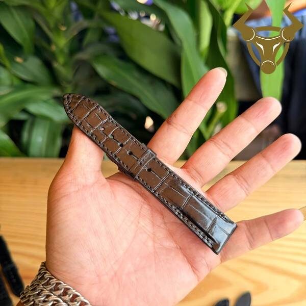 Dây đồng hồ da cá sấu đen lịch lãm cao cấp