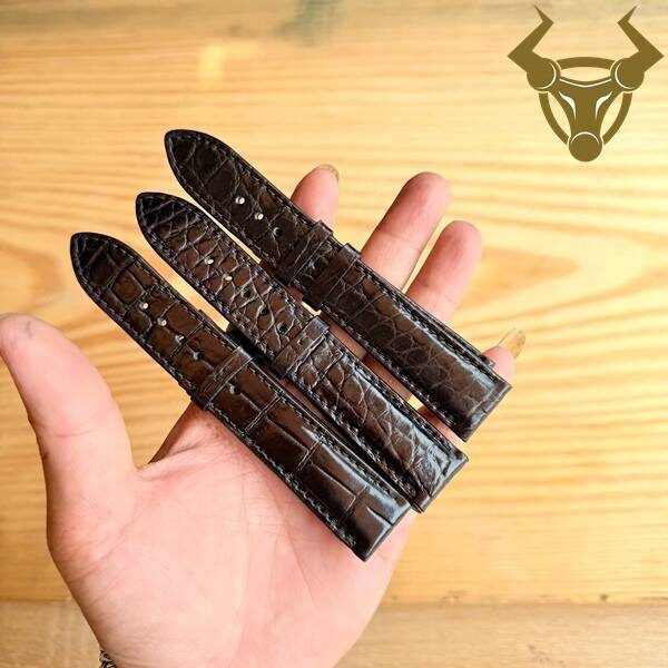 Dây đồng hồ da cá sấu đen size 20mm cao cấp