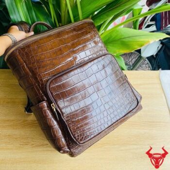Balo Du Lịch Da Cá Sấu Bụng DLAA8 Màu Nâu Đất