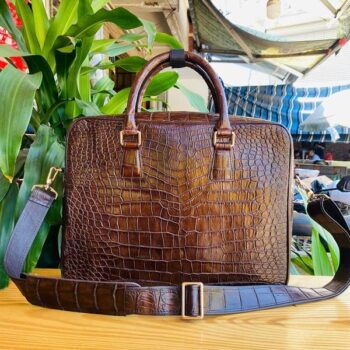 Cặp Xách Nam Da Bụng Cá Sấu Cao Cấp Màu Nâu Đất CSA8