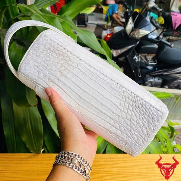 Clutch da bụng cá sấu CGA8 màu bạch tạng hai ngăn khóa kéo dành cho quý ông.