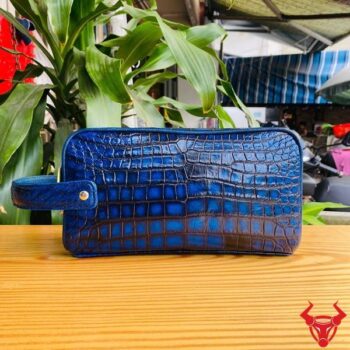 Túi Clutch Hộp Xách Tay Da Bụng Cá Sấu CGA8 Màu Xanh Patina Bí Ẩn