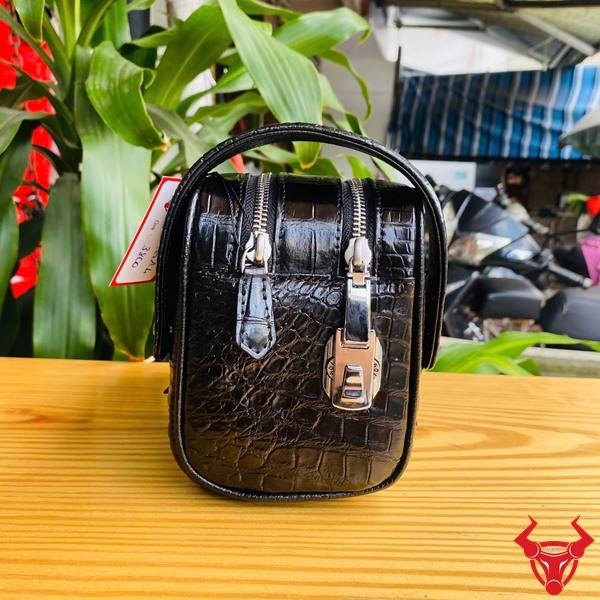 Túi Clutch Da Cá Sấu Thật CGA8 Màu Đen Thời Trang Cao Cấp Clutch da bụng cá sấu CGA8 màu đen hai ngăn khóa kéo dành cho quý ông.