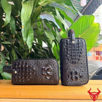 Túi Clutch Hộp Xách Tay Da Cá Sấu Gù Lưng CGA4 Màu Nâu Đen