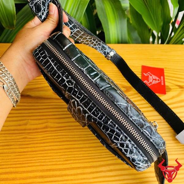 Túi đeo bụng da cá sấu TTL06 màu đen trắng phong cách cá tính.