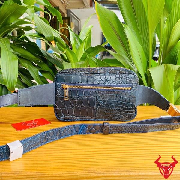 Túi đeo bụng da cá sấu TTL06 màu xanh Navy dành cho nam.