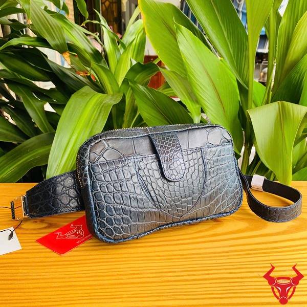 Túi đeo bụng da cá sấu TTL06 màu xanh Navy cao cấp.