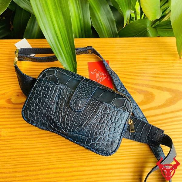 Túi đeo bụng da cá sấu TTL06 màu xanh Navy phong cách cá tính.