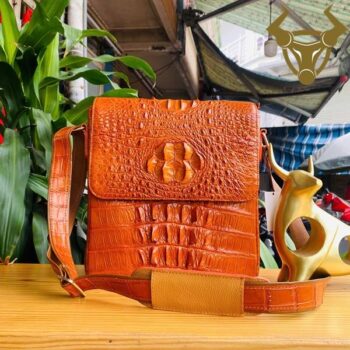 Túi Đeo Chéo Nam Size Lớn Da Cá Sấu Gù TIBA4 Màu Vàng Cam
